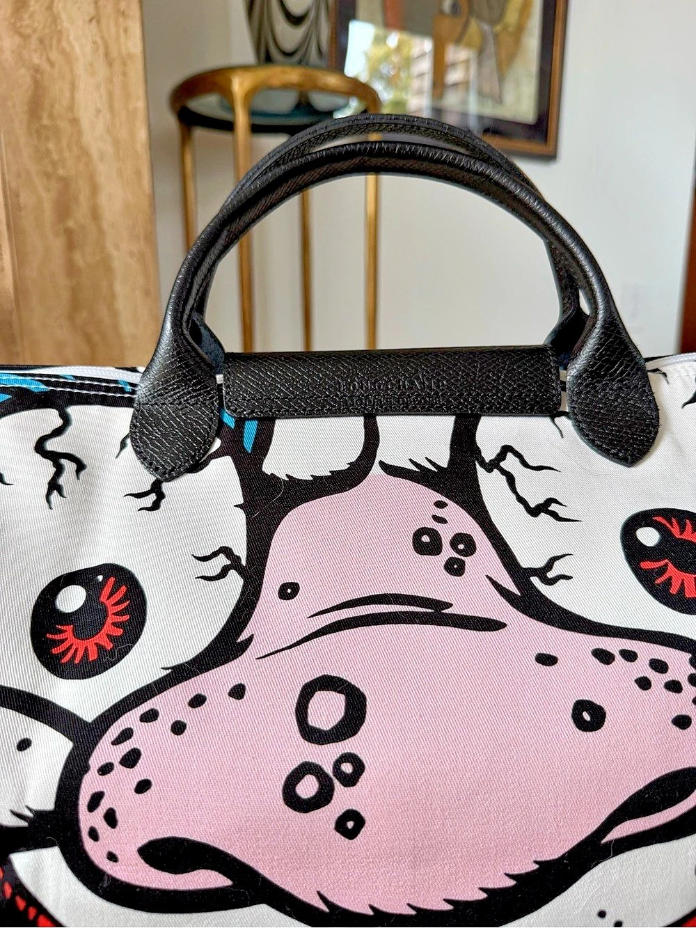Longchamp Jeremy Scott x Longchamp Le Pliage Madballs Travel Bag White & Pink - Picture 5 of 7